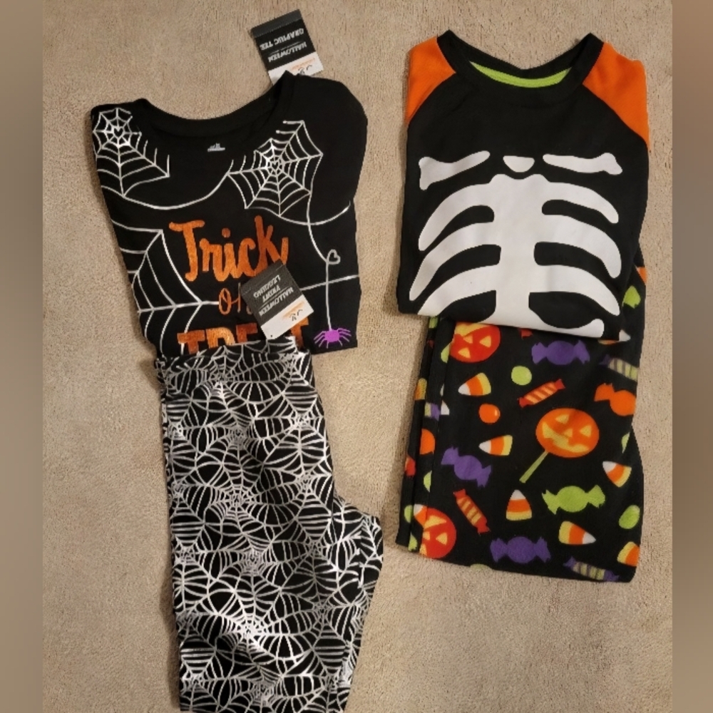 Halloween Themed Girls Trick Or Treat Shirt Spider Web Leggings and PJs